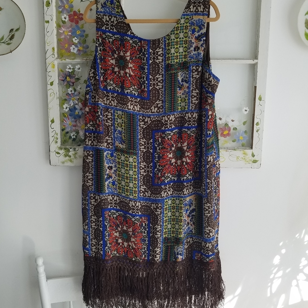 Beautiful Cato Woman Print Floral Sleeveless Fringe Dress Size 20W